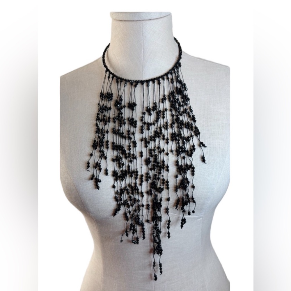 Express Bold Black Statement Necklace. Beaded. Nw… - image 1